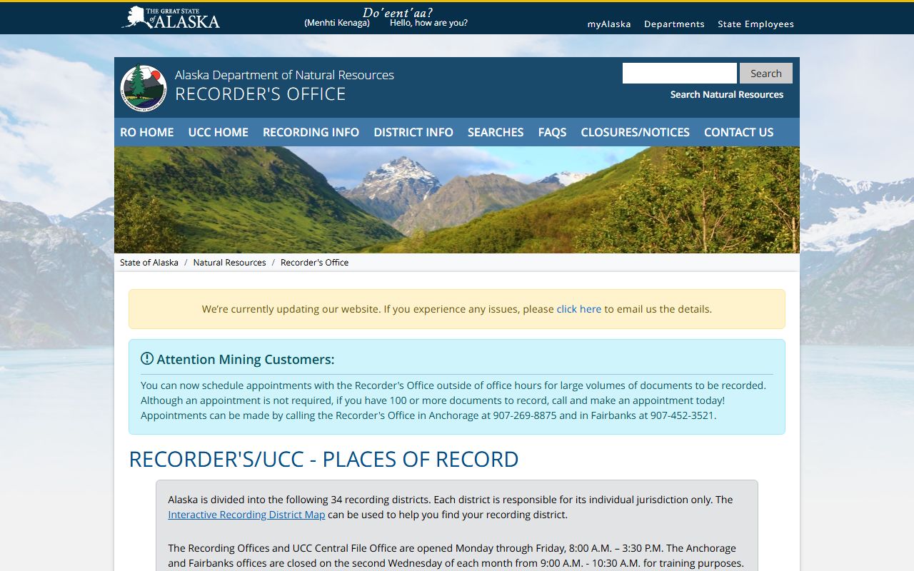 Anchorage property records Alaska DNR recording district list