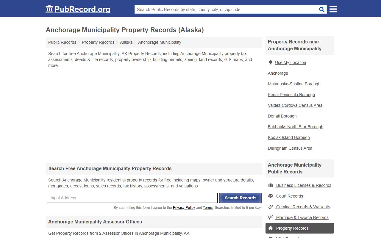 Anchorage Alaska property records third party search results