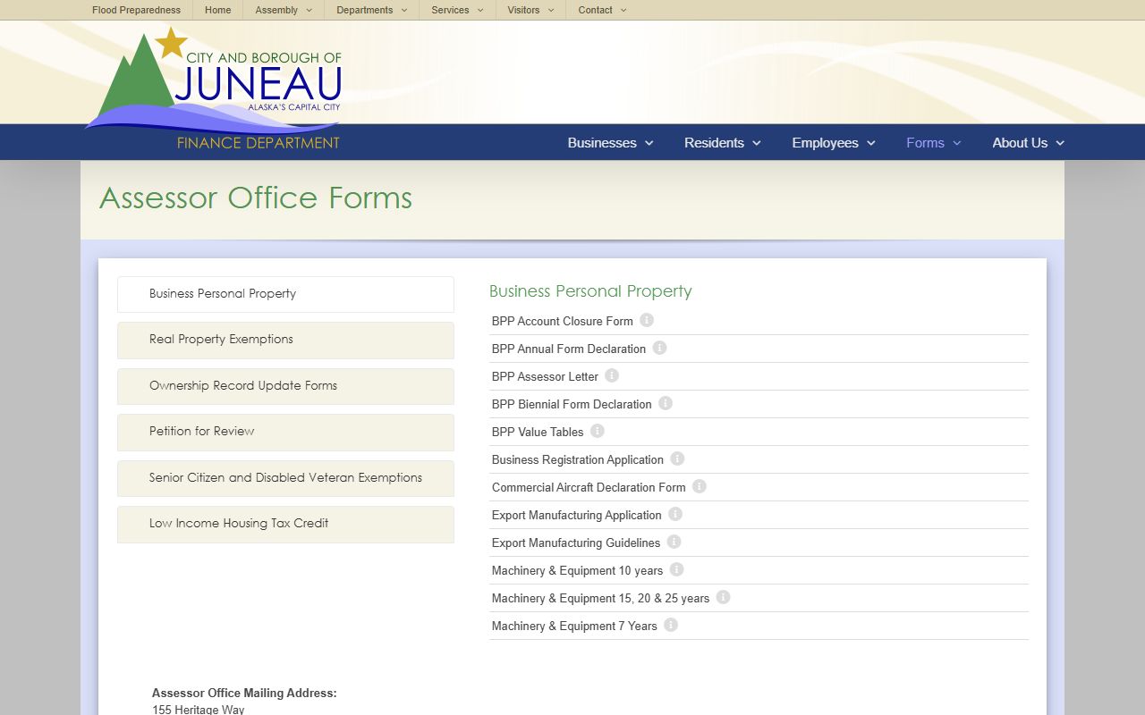 Juneau CBJ assessor forms page property records