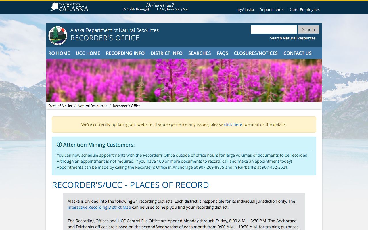 Alaska DNR Juneau recording district for Juneau City and Borough