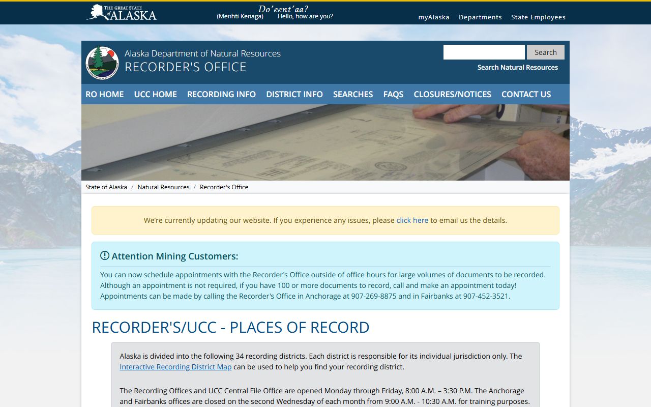 Alaska DNR Kenai recording district for Kenai Peninsula Borough