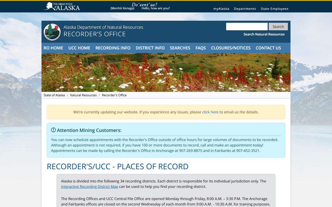 North Slope Borough Property Records - Alaska DNR Recorder's Office district list