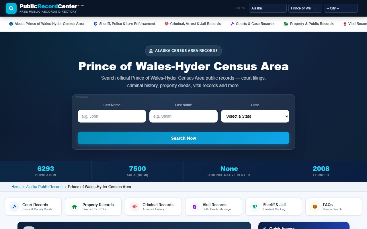 Prince of Wales-Hyder Census Area Property Records - Alaska recording and land information