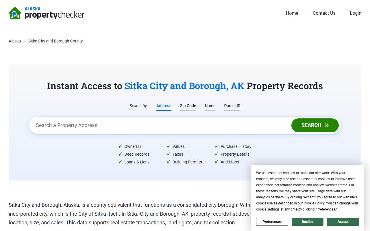 Sitka City and Borough Property Records - property values and assessment data