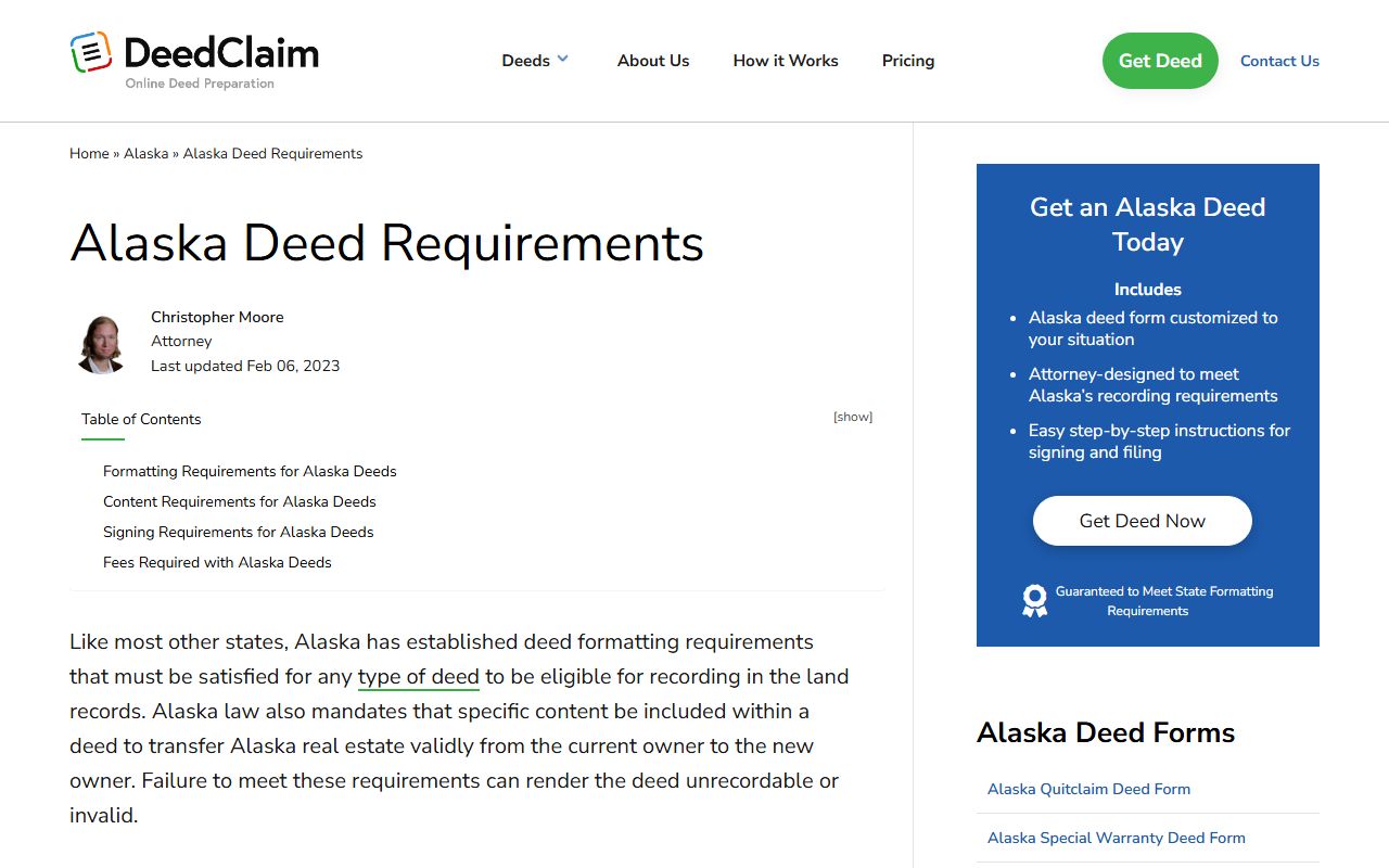 Alaska Property Records - Alaska Deed Requirements