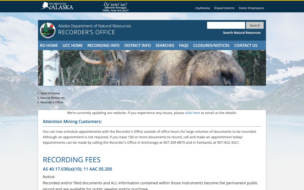 Alaska Property Records - DNR Recording Fee Schedule
